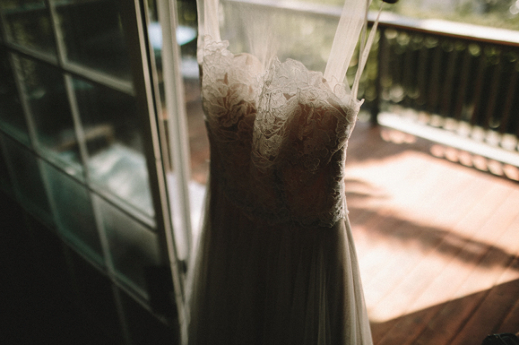 BHLDN wedding dress in shadows